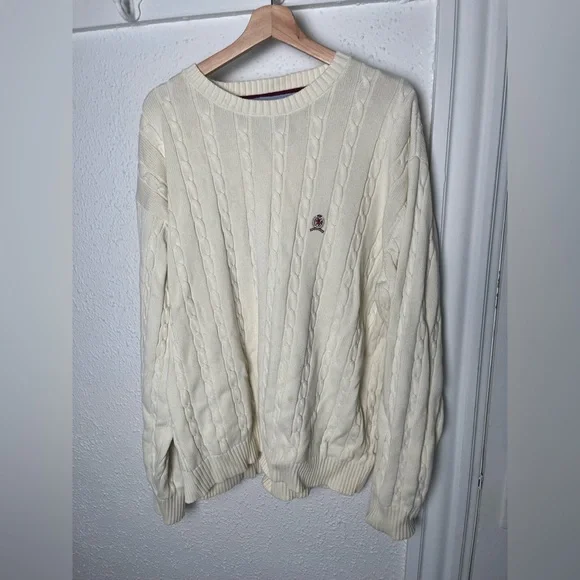 Tommy Hilfiger Cream Crewneck Cable Knit Sweater - Picture 4 of 6